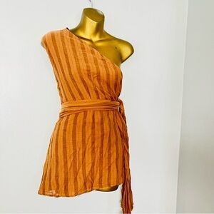 Zara Striped Asymmetrical Hem Summer Top Size small Coastal Chic